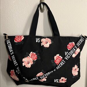 Victoria's Secret Black Tote with Pink Floral Design